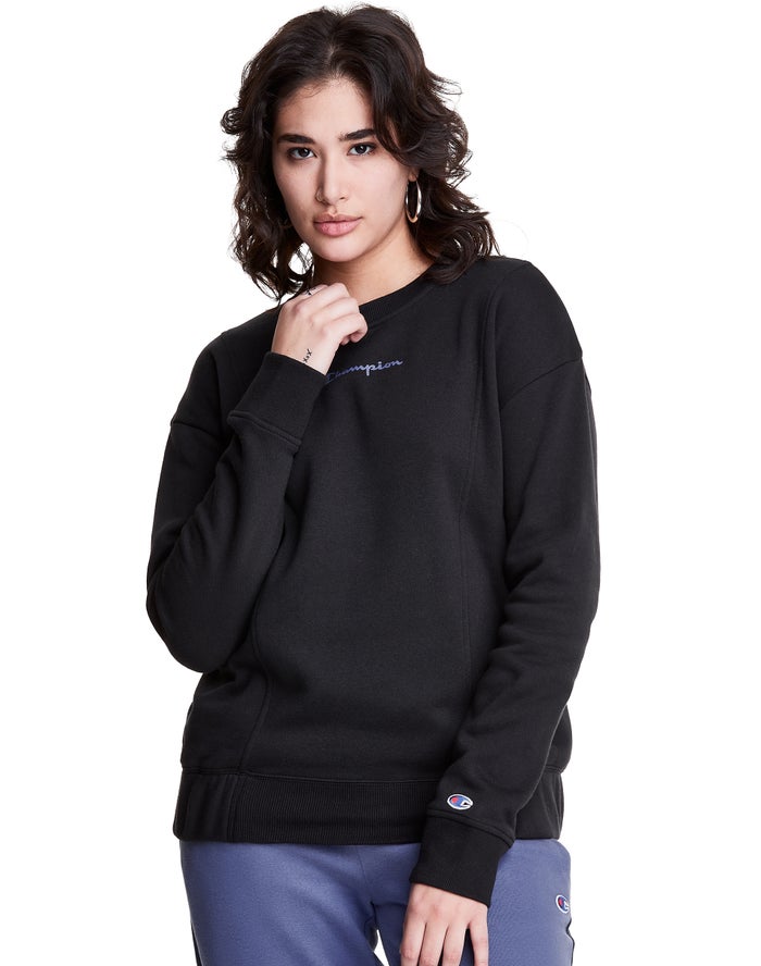 Champion Fleece Crew Sweatshirt Dames - Zwart - Belgie 0415TPQGA